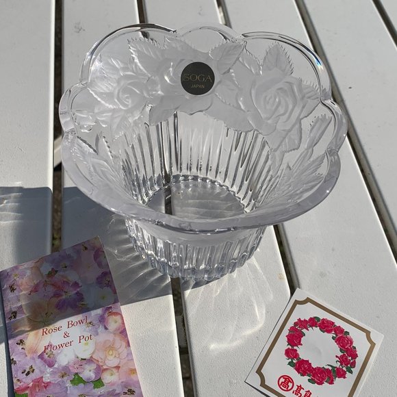 Vtg SOGA Crystal Glass Bowl Flower Pot Candle Holder - Picture 6 of 11